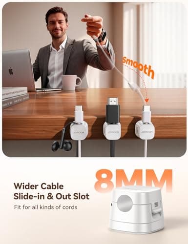 JOYROOM Detachable Magnetic Cord Organizer w/Secure Snap-Lock, 2-in-1 Adhesive& Magnetic Cable Clips, Auto-Fit Spring Management for φ1.5~8mm Cables, Under Desk Nightstand Home Office Car Wire Keeper — view 4