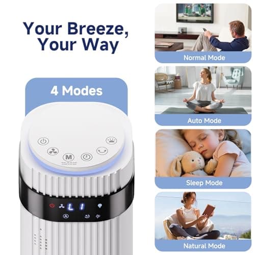 OLIXIS Tower Fan for Bedroom, 28dB Quiet Floor Standing Fan with Remote, 12H Timer, 5 Speeds, 4 Modes, LED Display, Portable Bladeless Oscillating Cooling Fan for Indoor, Home, Office - White — view 2