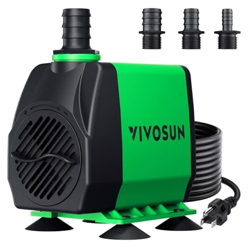 VIVOSUN 800GPH Submersible Pump(3000L/H, 50W), Ultra Quiet Water Pump with 10ft High Lift, Fountain Pump with 5ft Power Cord, 3 Nozzles for Fish Tank, Pond, Aquarium, Statuary, Hydroponics