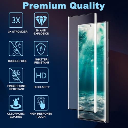 3 Pack Galaxy Note 20 Ultra Screen Protector, HD Clear Tempered Glass, Fingerprint Unlock, 3D Curved, Scratch Resistant, No Bubble for Samsung Galaxy Note 20 Ultra 5G Glass Screen Protector