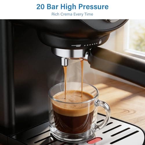XIXUBX Espresso Machine, 20Bar Compact Espresso Maker with Milk Frother, PID Temperature Control, Low Vibration Coffee Maker for Small Kitchen, Home, Brews Latte, Cappuccino