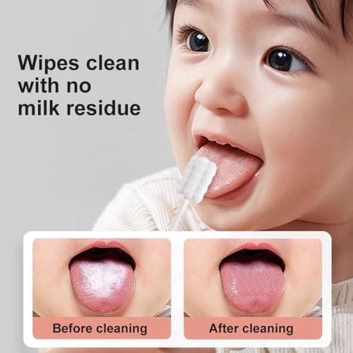 Lyntimo Baby Tongue Cleaner Gauze, Soft Wavy Brush Head Disposable Oral Cleaning Stick with Paper Handle, Infant Gum Mouth Cleaner, Newborn to 2 Years, 30 Count — view 4