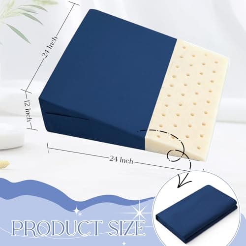 INVGEEXI Navy Blue Bed Wedge Pillow Cover with Side Pocket, Soft & Breathable Microfiber Wedge Pillow Case Cover with Zipper, 24" L x 24" W x 12" H (Pillow Not Include) — view 2