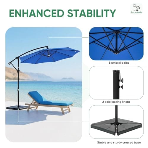 NEWBULIG 10FT Patio Umbrella with Base Included, Offset Cantilever Outdoor Patio Table Umbrella, UV Protection, Fade Resistant Fabric, Easy Tilt Adjustment for Pool, Deck, Garden, Backyard, Blue — view 3
