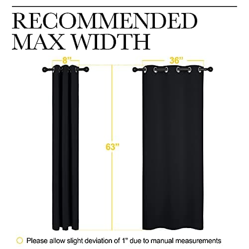 NICETOWN Halloween Pitch Black Solid Thermal Insulated Grommet Blackout Curtains/Drapes for Bedroom Window (2 Panels, 42 inches Wide by 63 inches Long, Black) — view 2