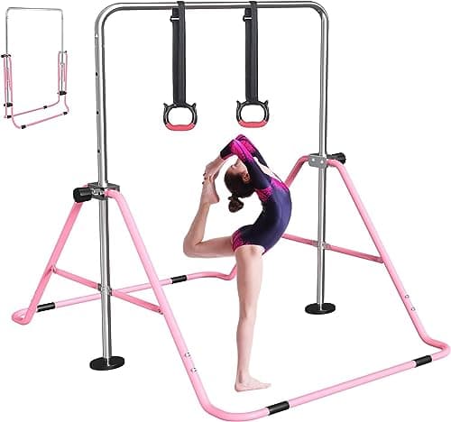 FBSPORT Folding Gymnastic Training Kip Bar with Rings,Expandable Gymnastics Bars Horizontal Bars Adjustable Height Fitness Equipment for Home/Floor/Practice/Gymnastics/Trainning/Parkour