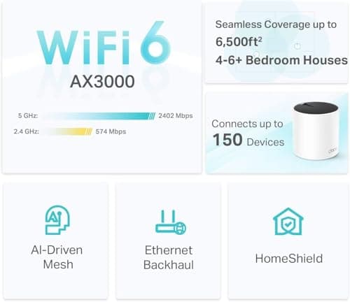 TP-Link Deco X55 AX3000 WiFi 6 Mesh System - Covers up to 6500 Sq.Ft, Replaces Wireless Router and Extender, 3 Gigabit Ports per Unit, Supports Ethernet Backhaul, Deco X55(3-Pack) — view 2