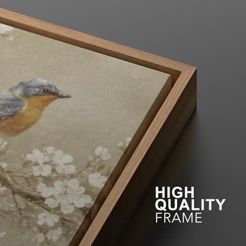 SIGNWIN Framed Canvas Print Wall Art Set Spring Birds on Blossoming Branches in Neutral Tones Illustration Modern Art Minimalism Decorative for Living Room, Bedroom, Office - 16"x24"x2 Natural — view 4