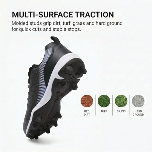 BKWHDAY Baseball Cleats Men Molded Rubber Studs Mens Softball Shoes Turf Dirt Fields Black — view 4