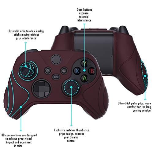 eXtremeRate PlayVital Samurai Edition Silicone Skin for Xbox Series S/X Controller, Anti-Slip Ergonomic Protective Case Cover for Xbox Core Controller w/Thumb Grips - Wine Red — view 2