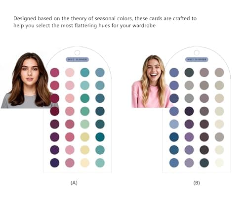 Ultimate 12 Season Color Analysis Template Cards (Set of 2),Portable Color Matching Guide for Outfits & Makeup,Scratch-Proof Double-Sided Palette with 60+ Color & Bead Ball Chains (Soft Summer) — view 3