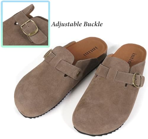 Intini Cork Clogs for Women Mens Suede Leather Clogs Soft Footbed Potato Shoes with Arch Support Brown — view 5