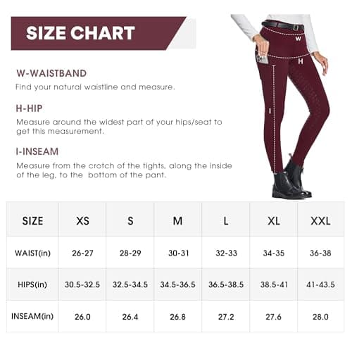 FitsT4 Sports Women's Winter Horse Riding Pants with Zipper Pockets Full Seat Riding Tights Fleece Lined Equestrian Breeches Burgundy XS — view 5