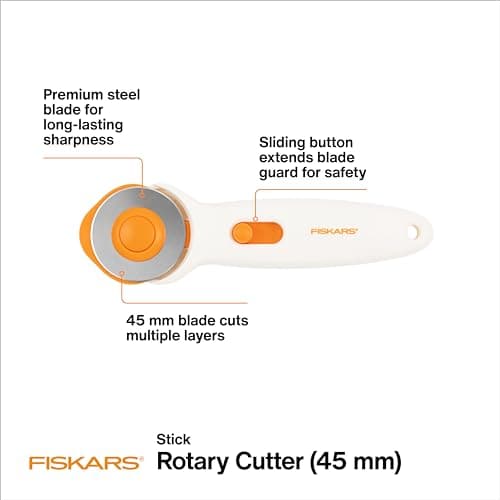 Fiskars 45mm Rotary Cutter for Fabric, Premium Steel Stick Fabric Cutter Cuts Through Multiple Layers, Right and Left Handed, Easy and Safe Blade Change, Arts and Crafts, Sewing and Quilting Tools — view 2
