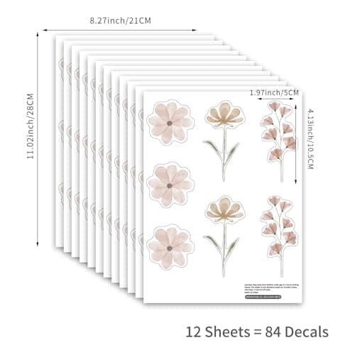 YouRfocus Daisy Wall Decals | 84 PCS Boho Flower Stickers for Girls' Rooms, Playrooms, and Nurseries | Dual Layer Print for High Coverage | Removable Peel and Stick Wall Decor (Pink-B) | 12 Sheets — view 5