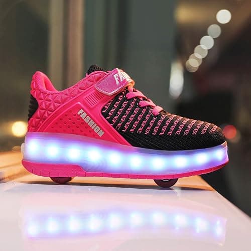Ufatansy Roller Shoes for Girls LED Fashion Sneakers Kids Roller Skate Shoes Boys USB Rechargeable Light Up Wheels Shoes(13 M US =CN31, Double Wheel, Pink) — view 2