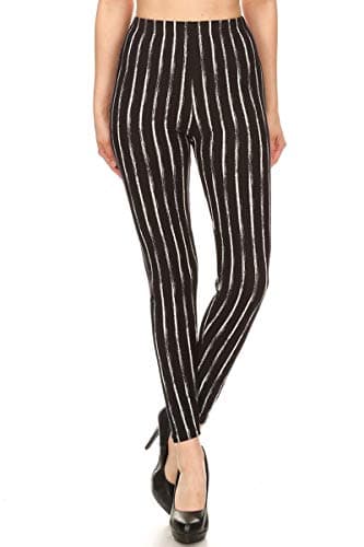 Leggings Depot Women's Popular Print High Waist Premium Jogger Track Pants(S-3X) BAT1, Chalkboard Stripes, Medium