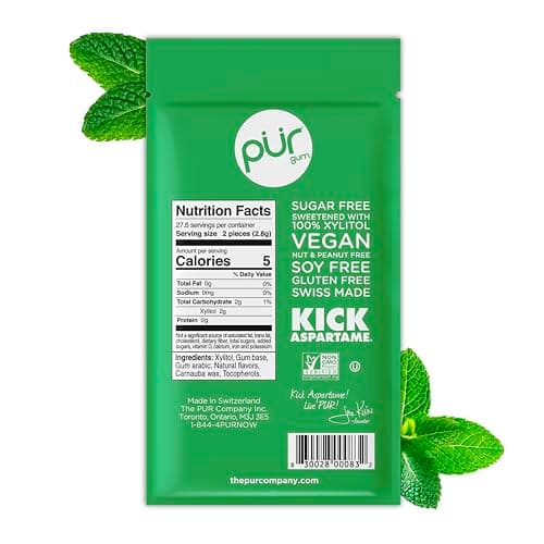 PUR Gum | Aspartame Free Chewing Gum | 100% Xylitol | Natural Spearmint Flavored Gum, 55 Pieces (Pack of 1)