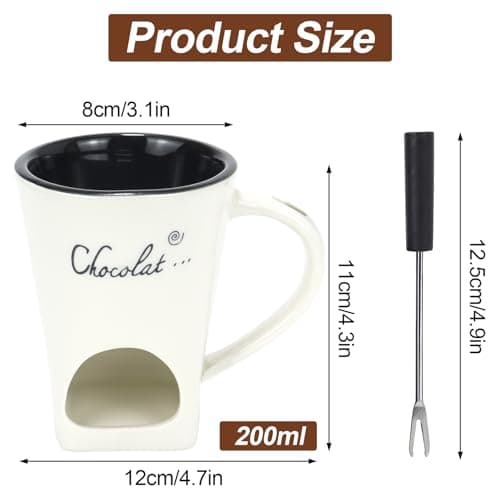 Chocolate Fondue Mug with Fork Sweet Ceramic Personal Chocolate Melting Cup Chocolate Fondue Mug Ideal Gifts for Birthday Date Night Birthday Wedding Gifts (white) — view 2