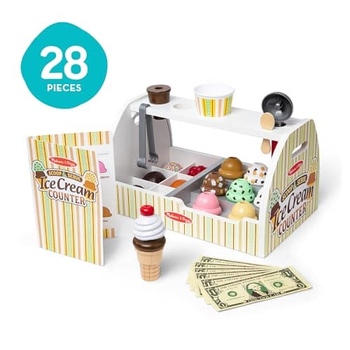 Melissa & Doug Wooden Scoop & Serve Ice Cream Counter, Pretend Play Store, 28 Toy Food & Play Kitchen Accessories, Preschool Toys for Girls & Boys 3+ — view 2