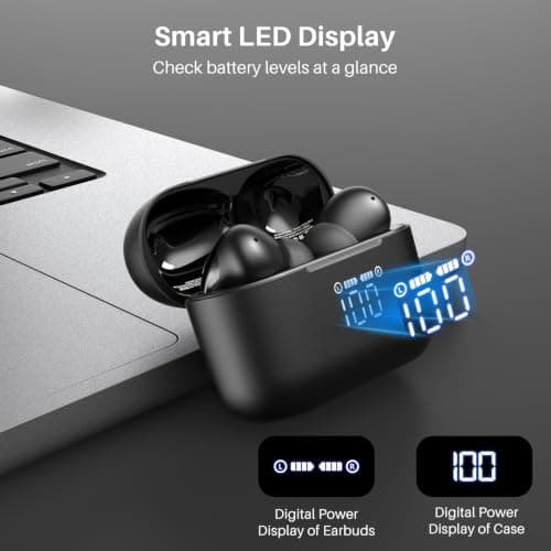 TOZO T20 Wireless Earbuds, Bluetooth 5.3 Headphones with 97H Playtime, IPX8 Waterproof, Dual Mic ENC Call Noise Cancelling, Deep Bass Sound, LED Display, Wireless Charging Case — view 2
