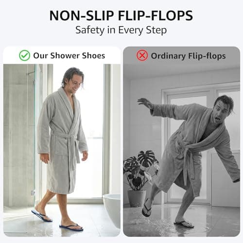 STQ Mens Shower Shoes Quick Dry Flip Flops for Men Non Slip Beach Pool Bathroom Thong Sandals with Arch Support and Drain Holes, Navy Blue Size 10 — view 5