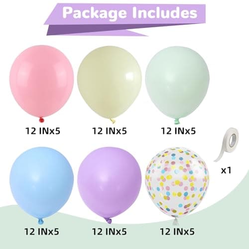 HILAVO Pastel Balloons 12 Inch Macaron Pink Blue Green Purple Yellow Pastel Rainbow Latex Balloon with Colorful Confetti Party Balloons for Easter Birthday Baby Shower Bridal Wedding Party Decoration