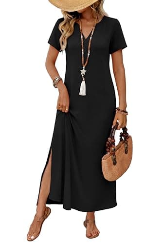 OFEEFAN Summer Dresses for Women 2026 Elegant Classy Graduation Outfits Maxi Sundresses Spring Clothing Wedding Guest Holiday Party Black XL