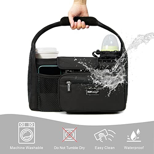 TOPDesign Universal Baby Stroller Organizer, Stroller Caddy with Heightened Insulated Cup Holders & Non-Slip Secure Hooks Accessories, Fits Most Strollers, Machine Washable (Black) — view 5