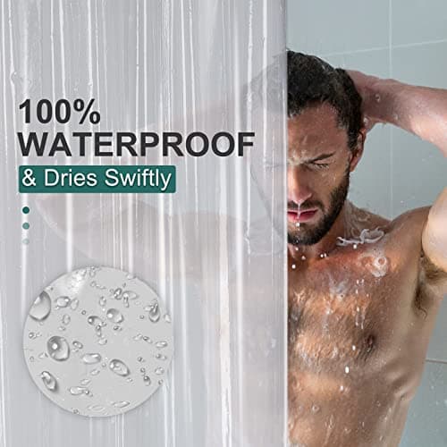 AmazerBath Plastic Shower Curtain Clear Premium PEVA, Clear Shower Curtain Heavy Duty 8G, Weighted Shower Curtains for Bathroom Accessories with 3 Big Stones and 12 Rustproof Grommets, 72x72 Inches — view 3