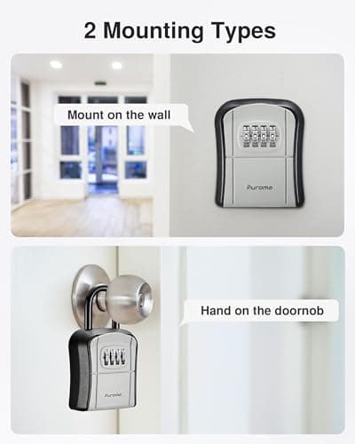 Puroma Key Lock Box, Portable Combination Lockbox Wall-Mounted Key Storage Box for House Keys, Resettable Code Safe Security Lock Box for Home, Office, Apartment Spare Key Storage (1 Pack, Gray)