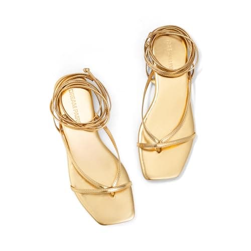 DREAM PAIRS Women's Strappy Flat Sandals - Comfortable Lace Up Gladiator Dressy Sandals, Square Toe Tie Up Walking Sandal, Summer Wrap Up Vocation Sandal Mermaid Shoes,Size 9,Gold,SDFS26010W — view 7