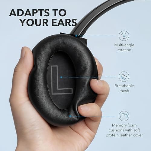 Soundcore Anker Life Q20 Hybrid Active Noise Cancelling Headphones, Wireless Over Ear Bluetooth Headphones, 60H Playtime, Hi-Res Audio, Deep Bass, Foam Ear Cups, Travel, Office, USB-C Charging — view 4