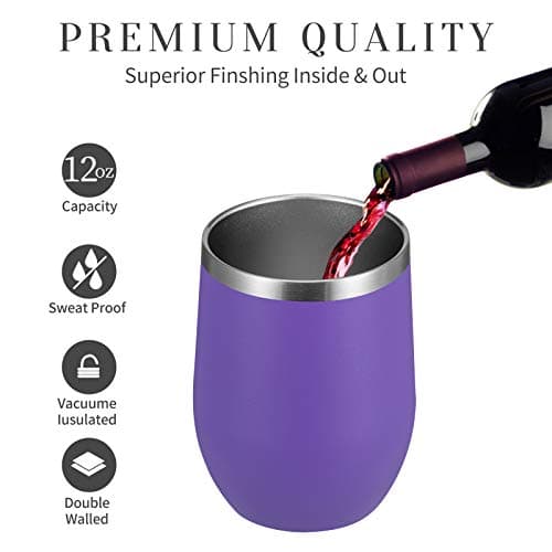 MEWAY Stemless 12oz Wine Tumbler Glasses with Lid -Insulated Double Wall Vacuum Stainless Steel Travel Tumbler with Straw,Gift for Woman Under 10 Dollars (Purple,1)