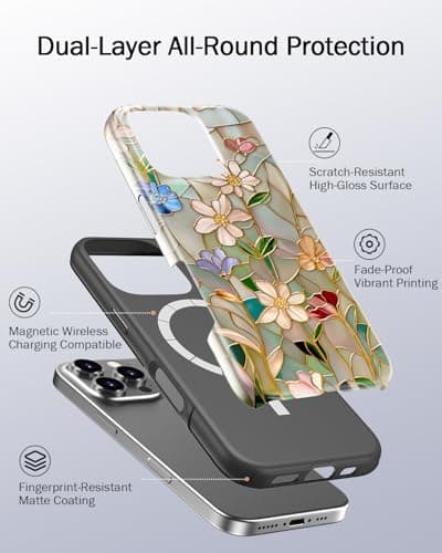 Goodon for iPhone 16 Pro Max Case,Cute Preppy Floral,Wireless Charging