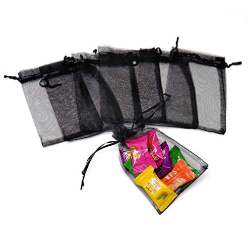 Bezall 100Pcs Black Organza Bags 3x4 Inch, Small Mesh Jewelry Bags Drawstring Gift Bags Wedding Party Favor Halloween Candy Treat Pouches — view 3