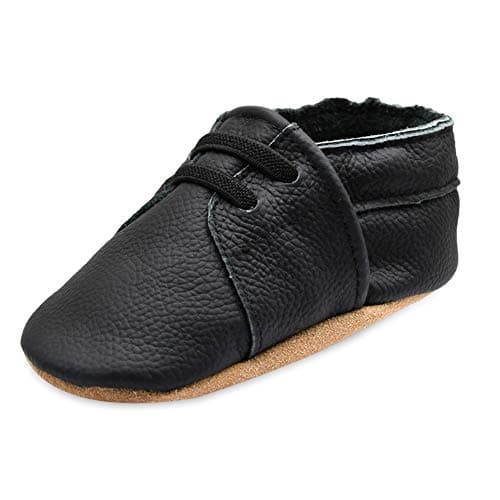 iEvolve Baby Toddler Soft Sole Prewalker Baby First Walking Shoes Crib Shoes Baby Moccasins (Black, 12-18 Months)