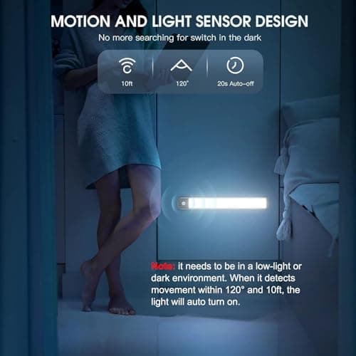 MCGOR 10inch Under Cabinet Lighting, 2 Pack Rechargeable Motion Sensor Light Indoor, 5 Levels Dimmable Magnetic Closet Lights, Wireless Under Counter Lights for Kitchen, Stairs — view 3