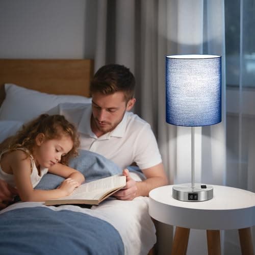 Blue Touch Lamps for Nightstand Set of 2 - Bedside Table Lamp for Bedroom with Dual USB Ports & AC Outlet, 3-Way Dimmable Lamps for Living Room Boys Room, Night Light with 5000K Daylight Bulbs — view 5