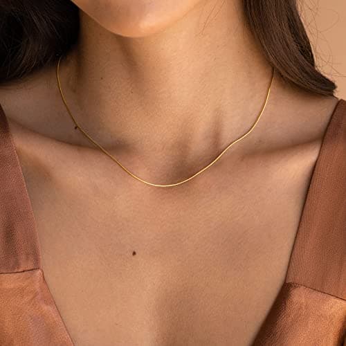 DEARMAY Simple Gold Plated Necklace for Women Dainty Gold Chain Necklace for Women Gold Choker Necklaces for Women Minimalist Thin Snake Chain Necklaces