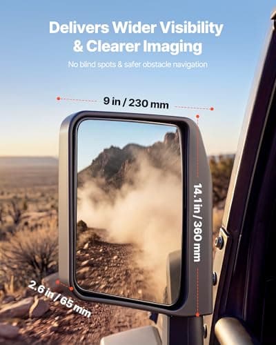 VEVOR Tube Door Side Mirrors, Compatible with Jeep Wrangler CJ7 YJ TJ JK JL/Gladiator JT/Cherokee XJ, DOT-Certified Side View Mirrors for Half Tubular Doors, Up/Down/Left/Right Adjustable, 1 Pair — view 3