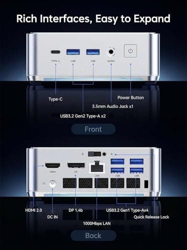 KAMRUI Hyper H2 Mini Gaming PC, in-tel Core i5-14450HX (Beat 1195G7/5825U, up to 4.8GHz) 32GB RAM 1TB SSD Mini Desktop Computers, Triple 4K Display 6*USB3.2, USB-C, HDMI, DP, WiFi6, BT5.2, Office Home — view 3