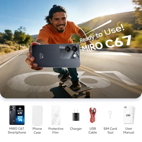 MIRO Smartphone Ultra-Light 6.75" Big Screen 4G+64GB Internal(1TB Expandable Storage) 13MP AI Dual Camera 5MP Front Cam 4900mAh Battery Android 14 Dual SIM Global Compatible(Black) — view 6