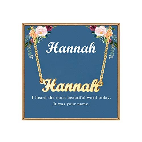 Ldurian Custom Name Necklace, Hannah Name Plate Pendant Necklace Pre Gifts, Charm Necklaces Jewelry for Birthday Anniversary