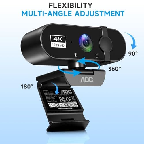 AOC 4k Webcam for PC with Microphone, Computer Camera with Noise Cancellation, Privacy Cover, 99° FOV, Plug & Play USB Webcam for Streaming, Conferencing, Zoom, Skype, Facetime, Laptop, PC, Skype — view 3