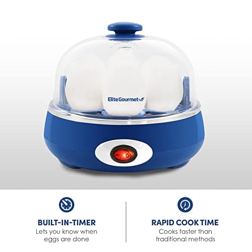 Elite Gourmet EGC322CBL Easy Egg Cooker Electric 7-Egg Capacity, Soft, Medium, Hard-Boiled Egg Cooker with Auto Shut-Off, Measuring Cup Included, BPA Free, Classic Blue — view 2