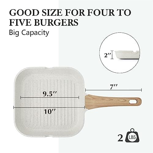 SENSARTE Nonstick Ceramic Grill Pan for Stove Tops, Versatile Square Grilling Pan with Pour Spouts, Durable Grill Skillet for All Stoves (Gas, Electric, Induction) Non-toxic PTFE/PFAS/PFOA Free — view 6