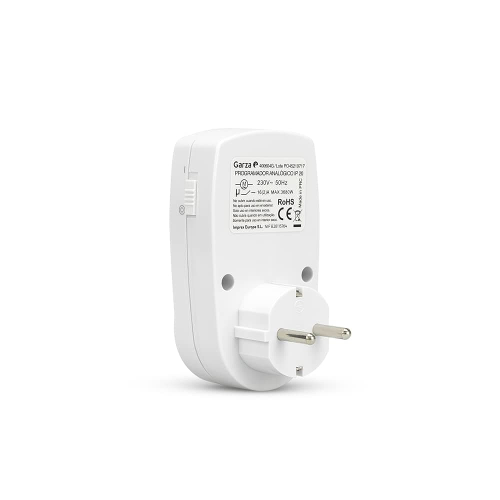 Garza - Temporizador analógico para interiores, juego de 2, enchufe programable, temporizador diario (24 h), máximo 3680 W, 16 a/ 230 V/50 Hz, blanco — view 3