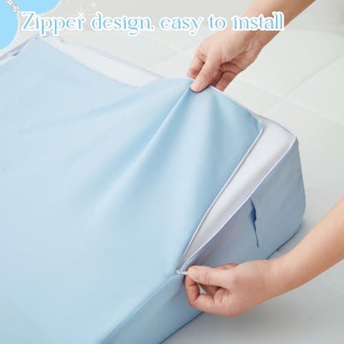 INVGEEXI Baby Blue Bed Wedge Pillow Cover with Side Pocket, Soft & Breathable Microfiber Wedge Pillow Case Cover with Zipper, 24" L x 24" W x 12" H (Pillow Not Include) — view 5