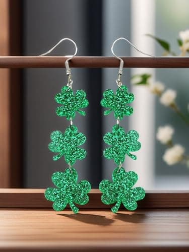 St. Patrick's Day Green Shamrocks Clover Earrings for Women,Good Luck Dangling Earrings,Irish St. Patrick's Day Decorations Accessories. — view 3